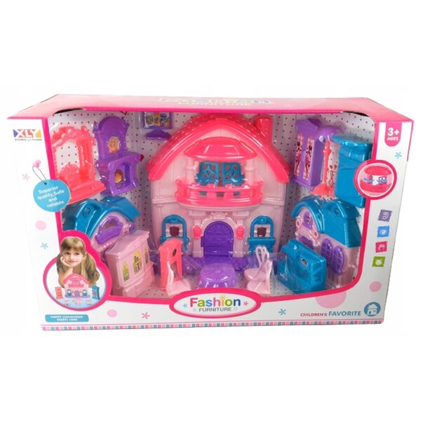 Casa delle bambole Mega Creative con set di 16 mobili colorati, rosa, 3+ anni