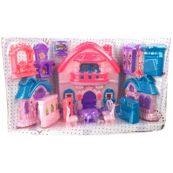 Casa delle bambole Mega Creative con set di 16 mobili colorati, rosa, 3+ anni