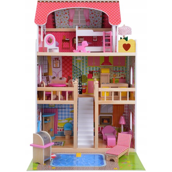 Funfit Kids Eco 90 cm großes Puppenhaus mit Möbeln und LED-Beleuchtung