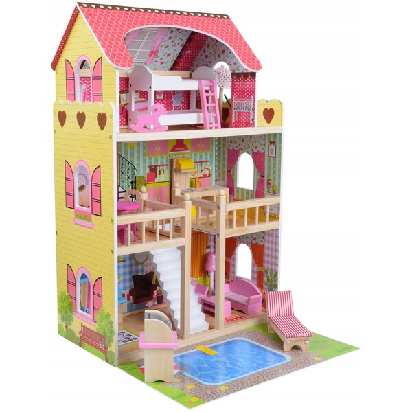 Funfit Kids Eco 90 cm großes Puppenhaus mit Möbeln und LED-Beleuchtung
