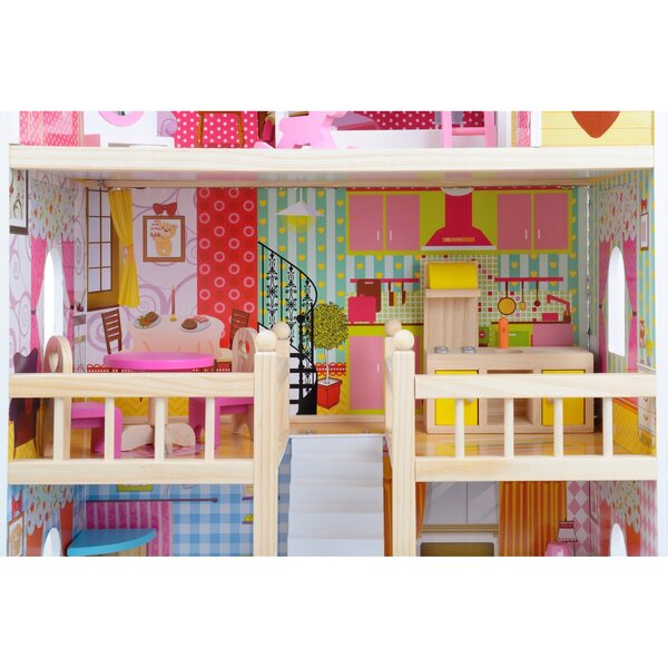 Funfit Kids Eco 90 cm großes Puppenhaus mit Möbeln und LED-Beleuchtung