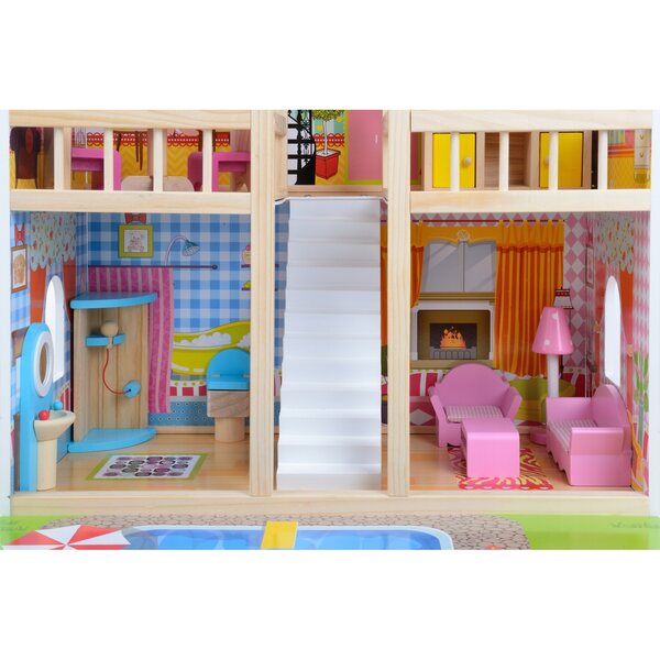 Funfit Kids Eco 90 cm großes Puppenhaus mit Möbeln und LED-Beleuchtung