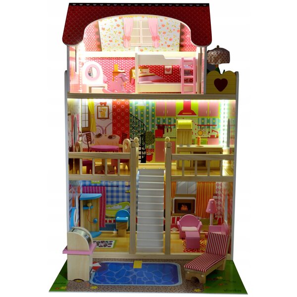 Funfit Kids Eco 90 cm großes Puppenhaus mit Möbeln und LED-Beleuchtung