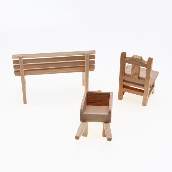 1:12 Miniatur-Holzmöbel für Puppenhaus – Bank und Hocker