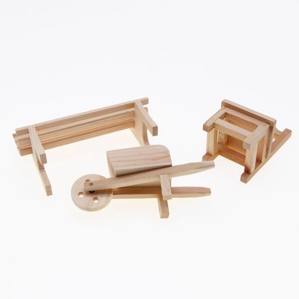 1:12 Miniatur-Holzmöbel für Puppenhaus – Bank und Hocker