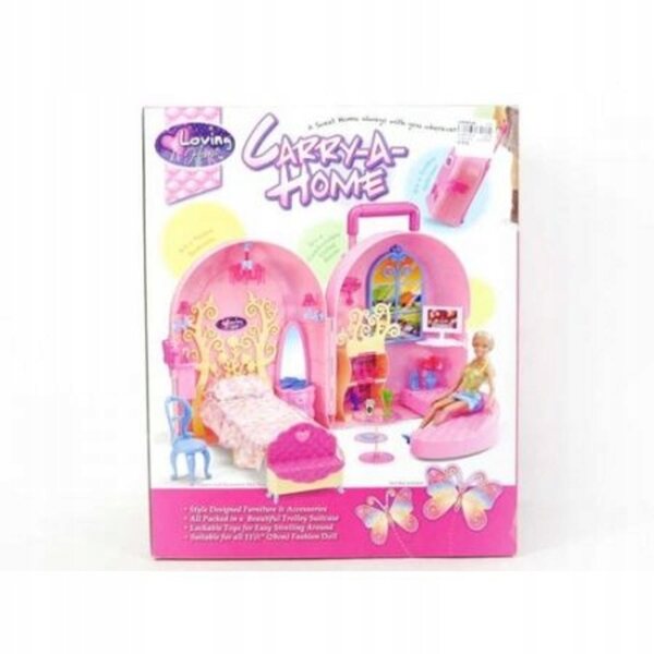 Casa valigia per bambole 29 cm con mobili - giocattolo per bambini 3+