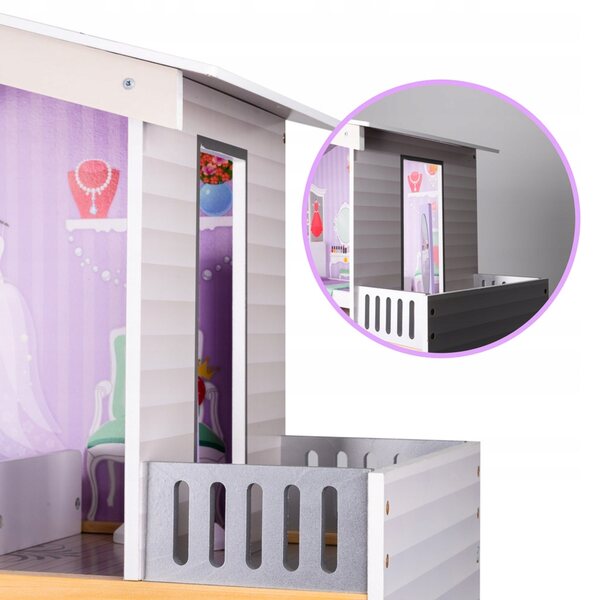 Dollhouse in legno con 4 piani, mobili e dettagli pastello 117 cm per bambini