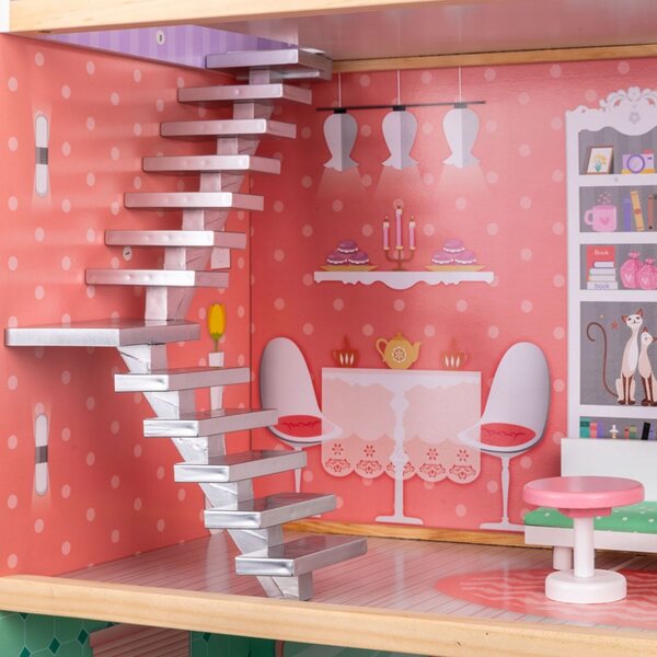 Dollhouse in legno con 4 piani, mobili e dettagli pastello 117 cm per bambini