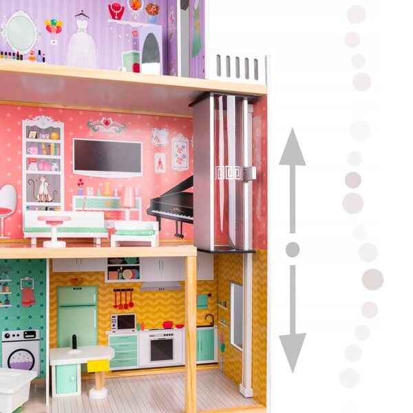 Dollhouse in legno con 4 piani, mobili e dettagli pastello 117 cm per bambini
