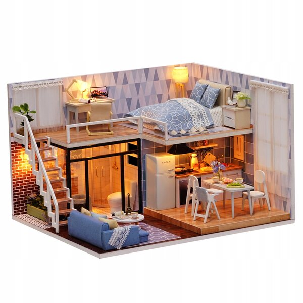 DIY Puppenhaus aus Holz mit LED-Lichtern, realistische Miniatur für Kinder ab 8 Jahren