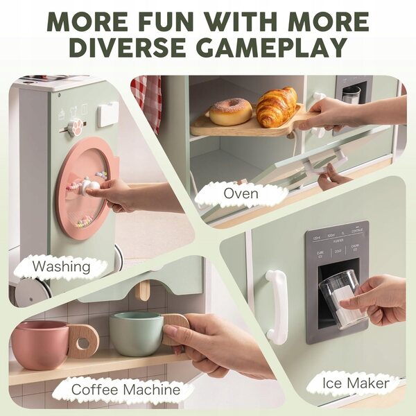 Cucina in legno per bambini ROBUD con caffettiera, grill e accessori