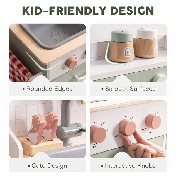 Cucina in legno per bambini ROBUD con caffettiera, grill e accessori