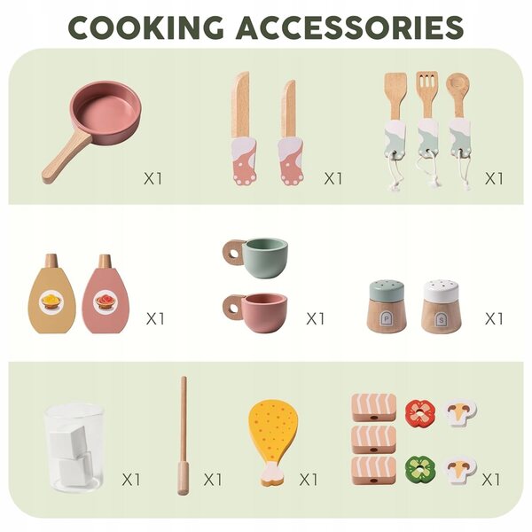 Cucina in legno per bambini ROBUD con caffettiera, grill e accessori