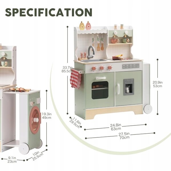 Cucina in legno per bambini ROBUD con caffettiera, grill e accessori