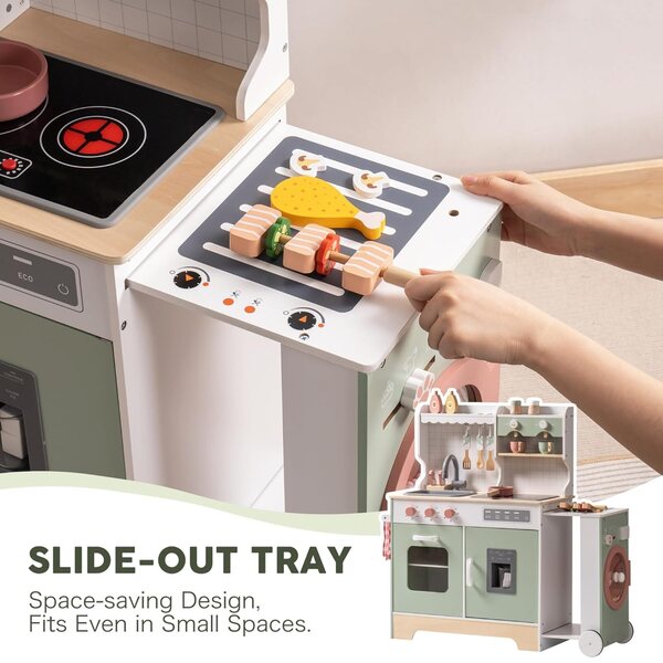Cucina in legno per bambini ROBUD con caffettiera, grill e accessori