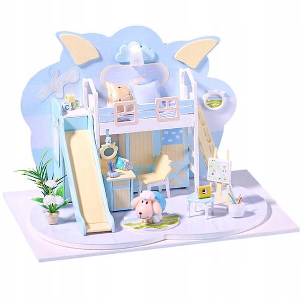 Habarri 21 cm Puppenhaus mit Lichteffekten, aus Holz, für Kinder ab 6 Jahren
