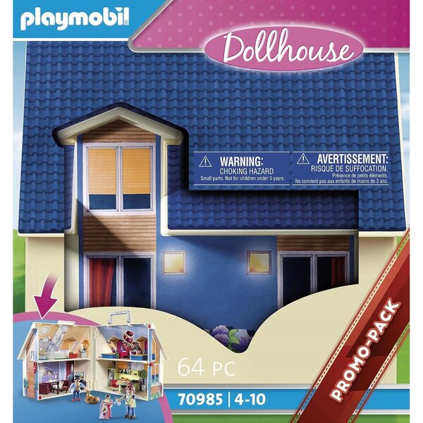 Ein faltbares Puppenhaus mit Möbeln und Figuren – ein tragbares Spielset