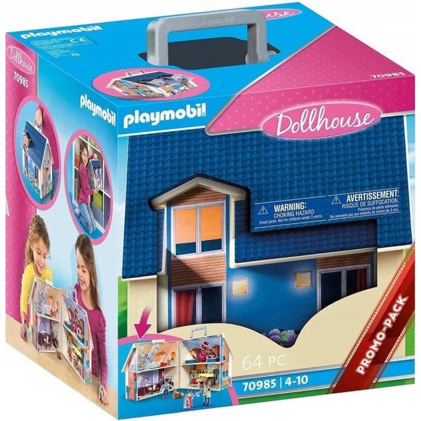 Ein faltbares Puppenhaus mit Möbeln und Figuren – ein tragbares Spielset