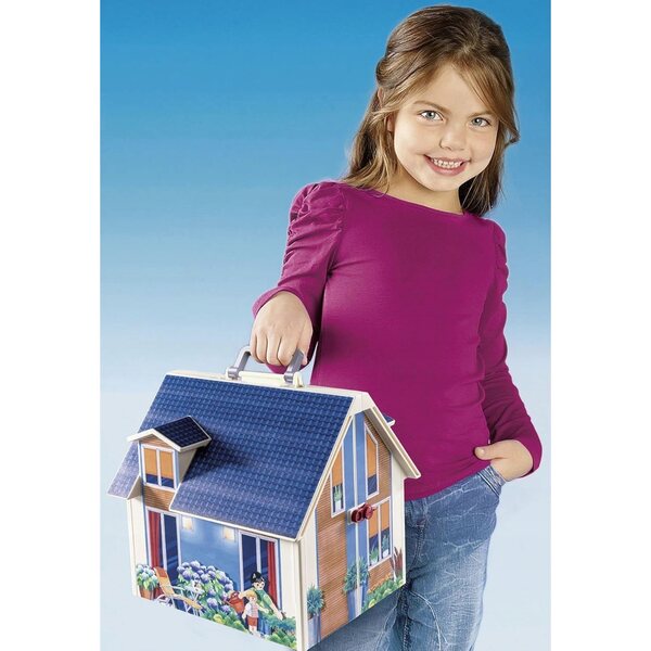 Ein faltbares Puppenhaus mit Möbeln und Figuren – ein tragbares Spielset