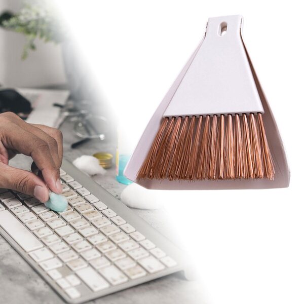 Mini-Besen- und Kehrschaufel-Set für die Tastatur- und Schreibtischreinigung, Beige