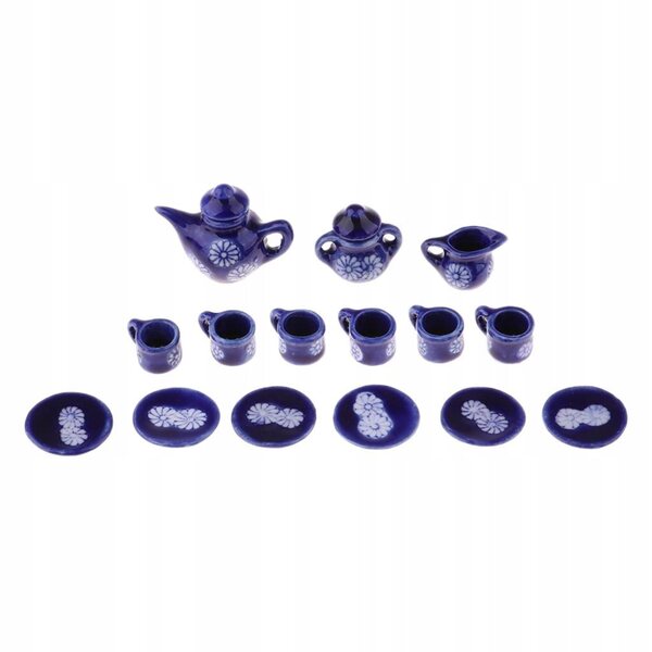Set da tè in porcellana miniatura per casa delle bambole 15 pezzi scala 1:12
