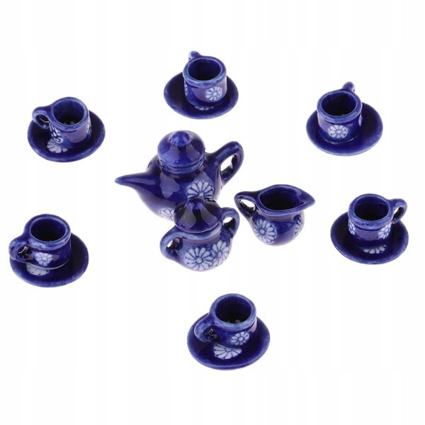 Set da tè in porcellana miniatura per casa delle bambole 15 pezzi scala 1:12