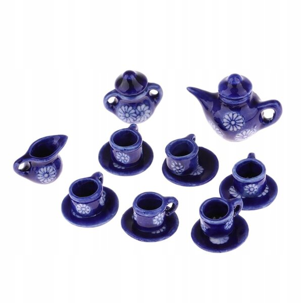 Set da tè in porcellana miniatura per casa delle bambole 15 pezzi scala 1:12