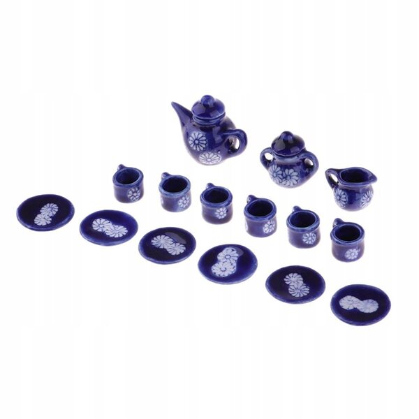 Set da tè in porcellana miniatura per casa delle bambole 15 pezzi scala 1:12