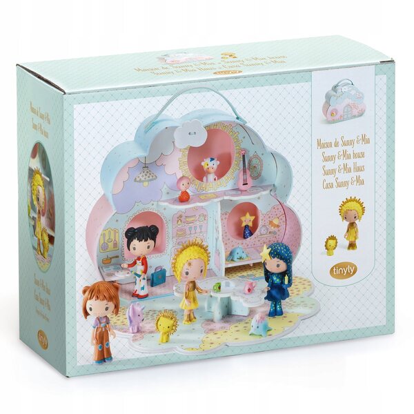 DJECO Sunny&Mia Puppenhaus – Koffer 25x18x9 cm, Set mit Figuren
