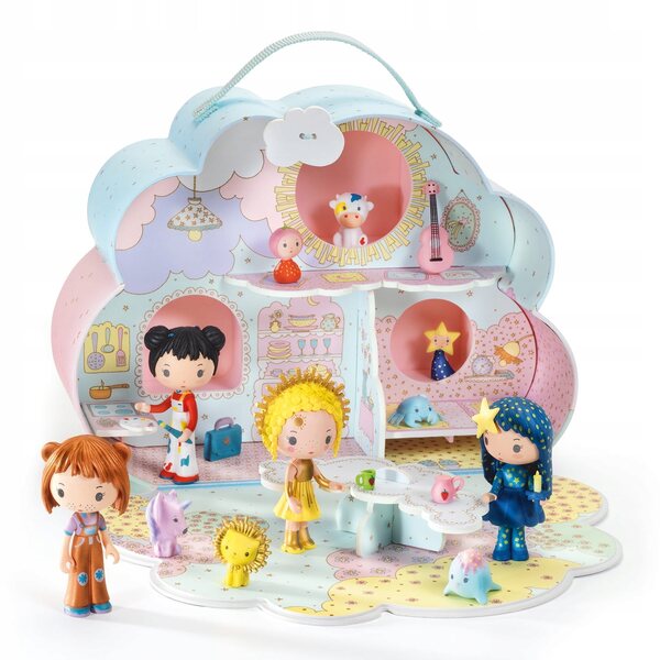 DJECO Sunny&Mia Puppenhaus – Koffer 25x18x9 cm, Set mit Figuren