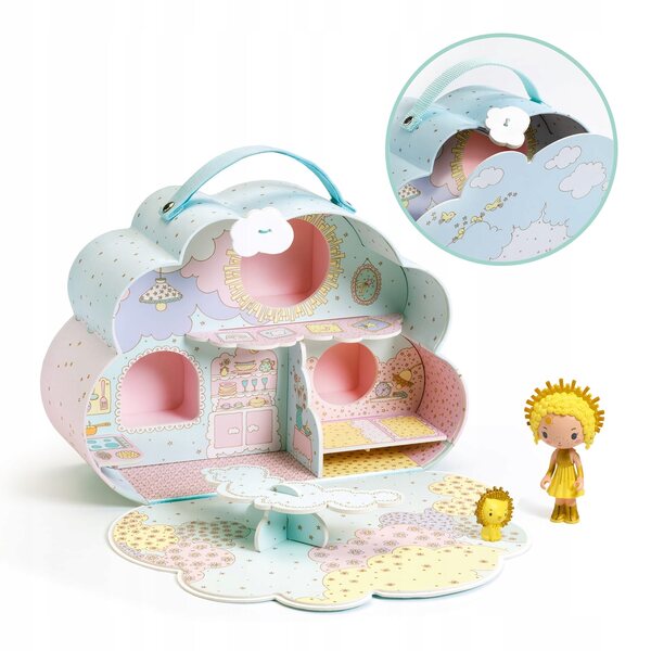 DJECO Sunny&Mia Puppenhaus – Koffer 25x18x9 cm, Set mit Figuren