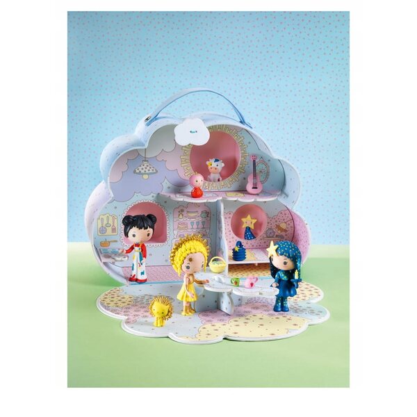DJECO Sunny&Mia Puppenhaus – Koffer 25x18x9 cm, Set mit Figuren