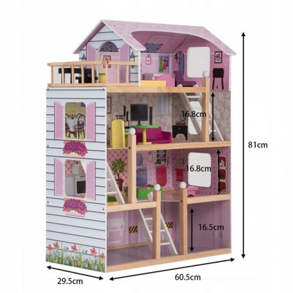 Costway 81 cm großes Puppenhaus aus Holz mit Balkon und Möbeln, 4 Etagen