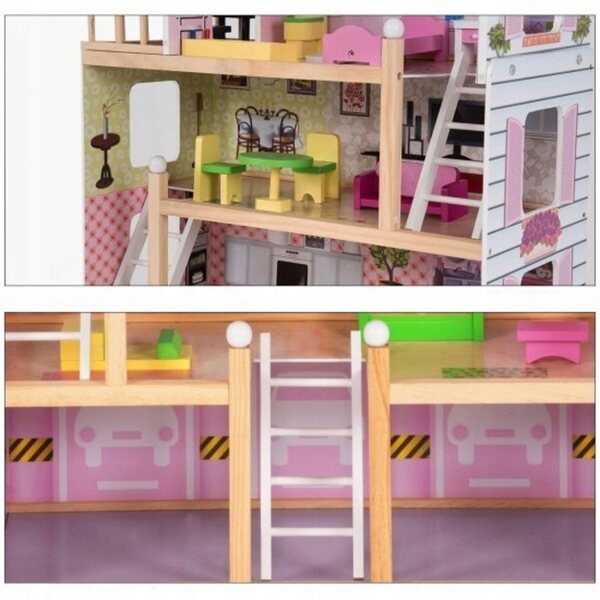 Costway 81 cm großes Puppenhaus aus Holz mit Balkon und Möbeln, 4 Etagen
