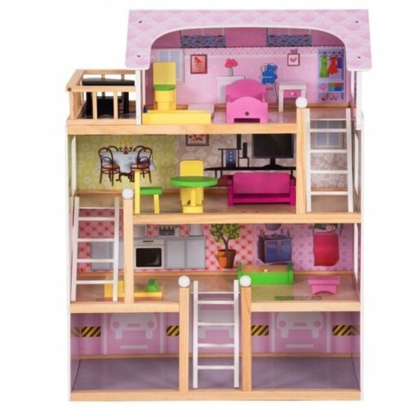 Costway 81 cm großes Puppenhaus aus Holz mit Balkon und Möbeln, 4 Etagen
