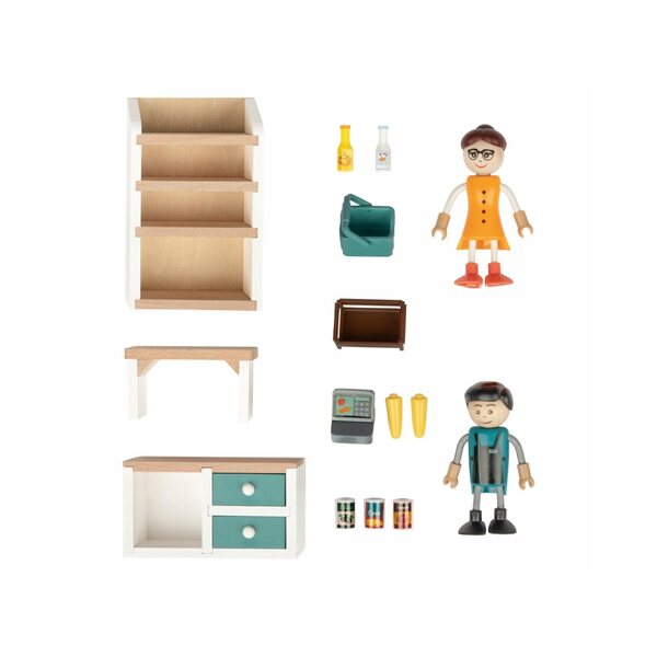 Casa delle bambole in legno con set di mobili e bambole Playtive 3+