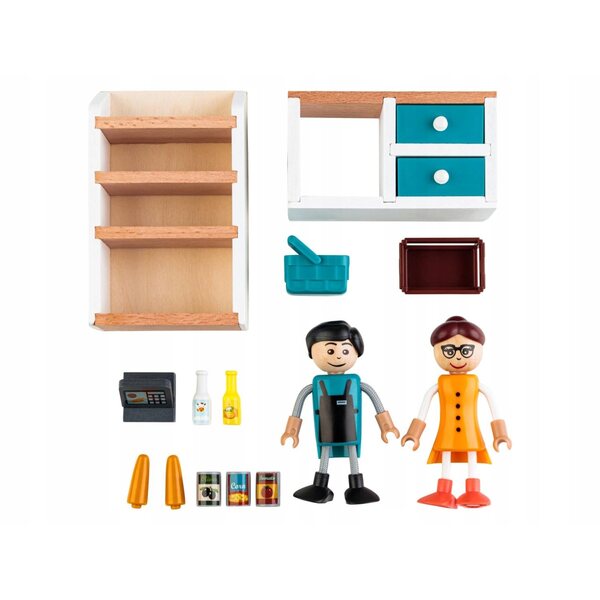 Casa delle bambole in legno con set di mobili e bambole Playtive 3+