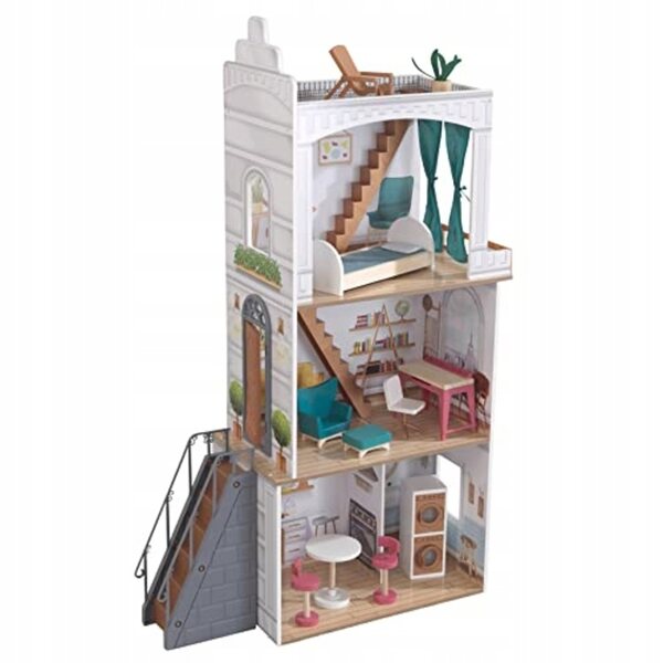 KidKraft Rowan Wooden Dolls House with Furniture and Accessories Included,