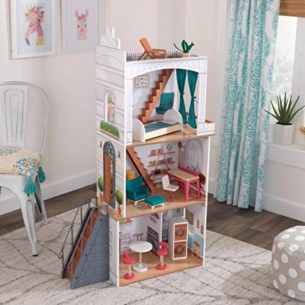 KidKraft Rowan Wooden Dolls House with Furniture and Accessories Included,