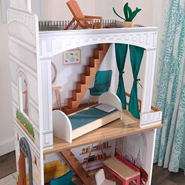 KidKraft Rowan Wooden Dolls House with Furniture and Accessories Included,