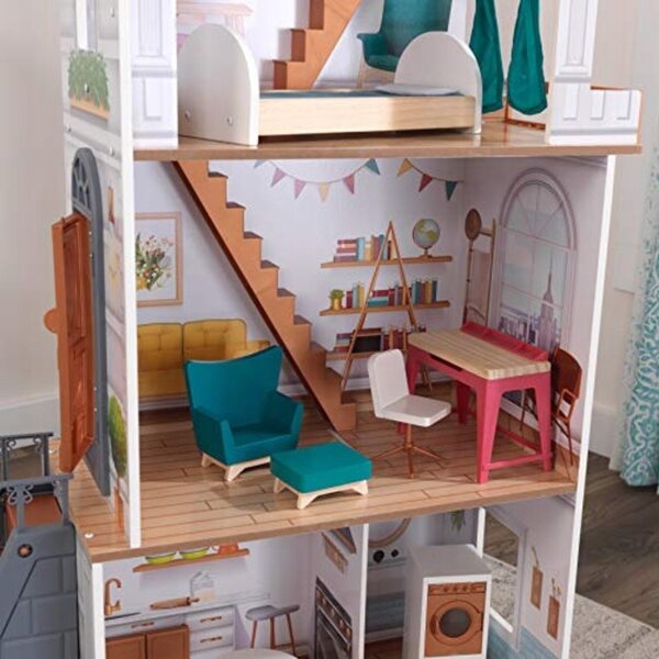 KidKraft Rowan Wooden Dolls House with Furniture and Accessories Included,