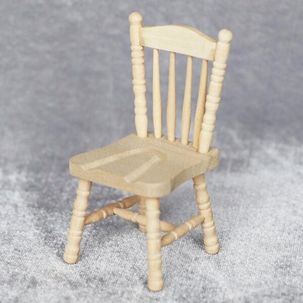Miniaturistische houten stoel voor poppenhuis schaal 1:12