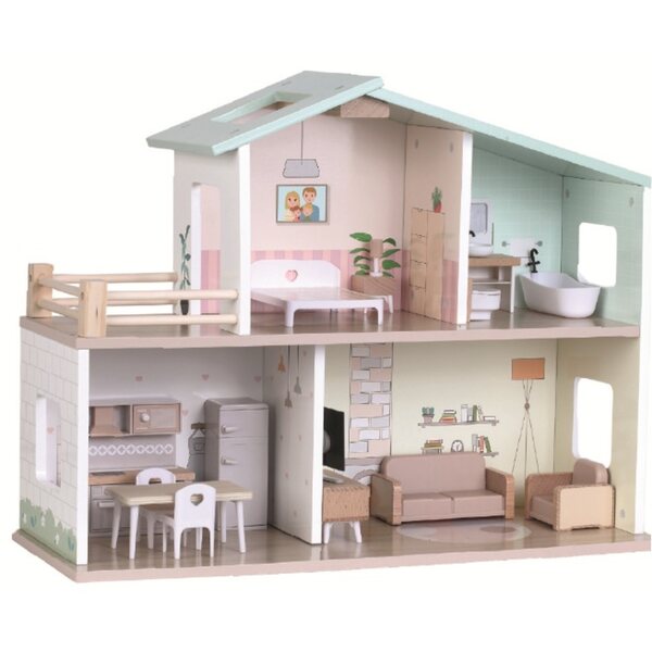 2Kids Toys Ania Puppenhaus aus Holz, komplett mit Möbeln und Zubehör, 16-teilig