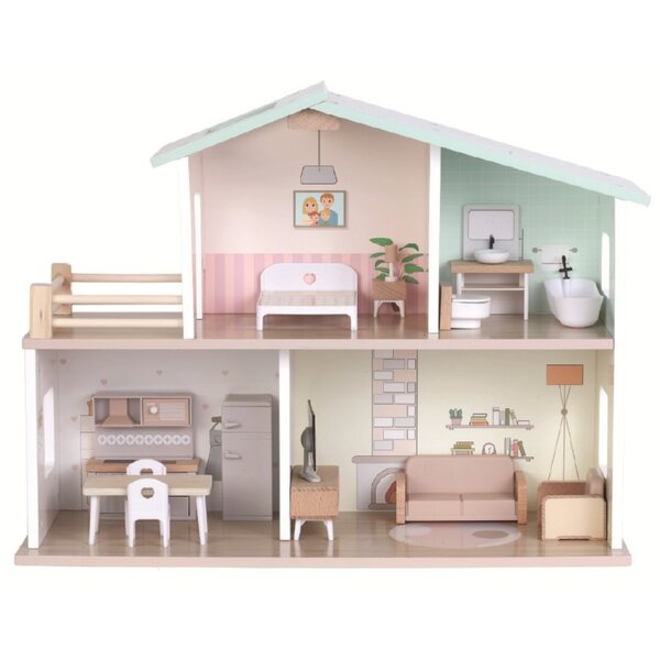 2Kids Toys Ania Puppenhaus aus Holz, komplett mit Möbeln und Zubehör, 16-teilig