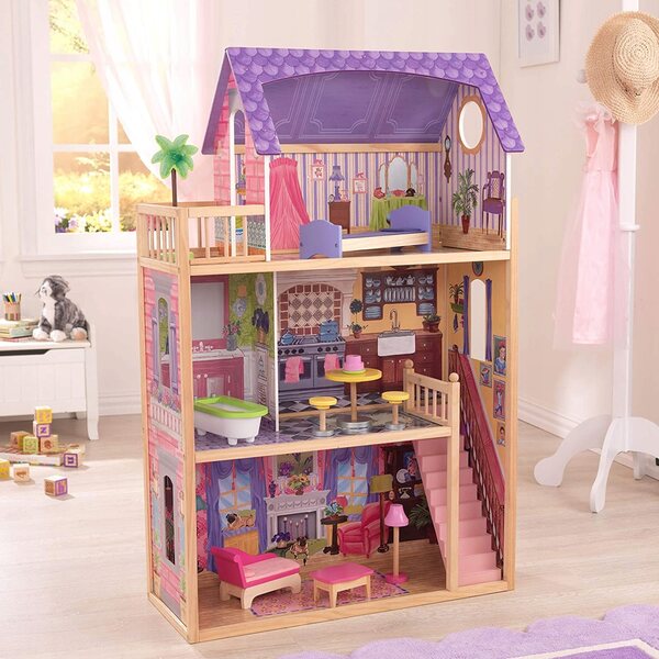 KidKraft Kayla: Großes Puppenhaus aus Holz mit 10 bunten Möbelstücken