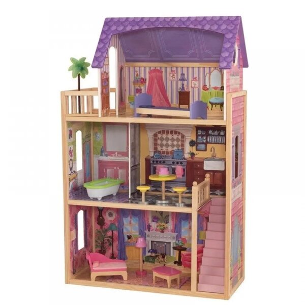 KidKraft Kayla: Großes Puppenhaus aus Holz mit 10 bunten Möbelstücken