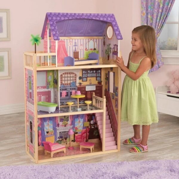 KidKraft Kayla: Großes Puppenhaus aus Holz mit 10 bunten Möbelstücken