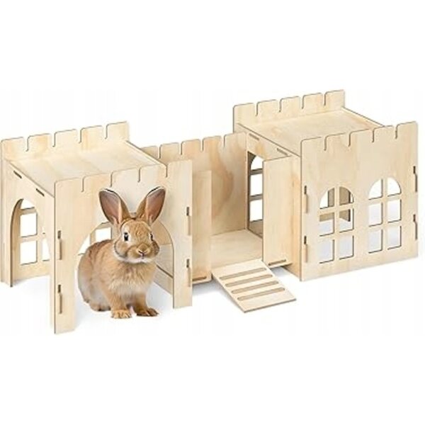 Maison pour lapins en bois Navaris Zamek, maisonnette stable et sûre 69x24x25,5 cm
