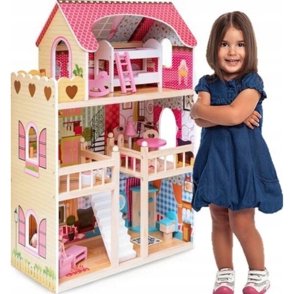 Grande casa delle bambole in legno con LED per bambini dai 6 mesi in su