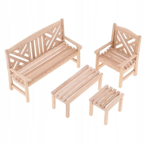 Ongeverfde houten miniatuurmeubelset voor poppenhuis 1:12